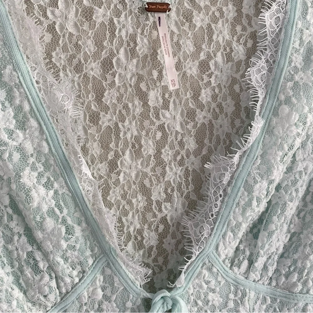 NEW Free People Petra Lace Long Sleeve Mini Dress Billowing Sail Mint